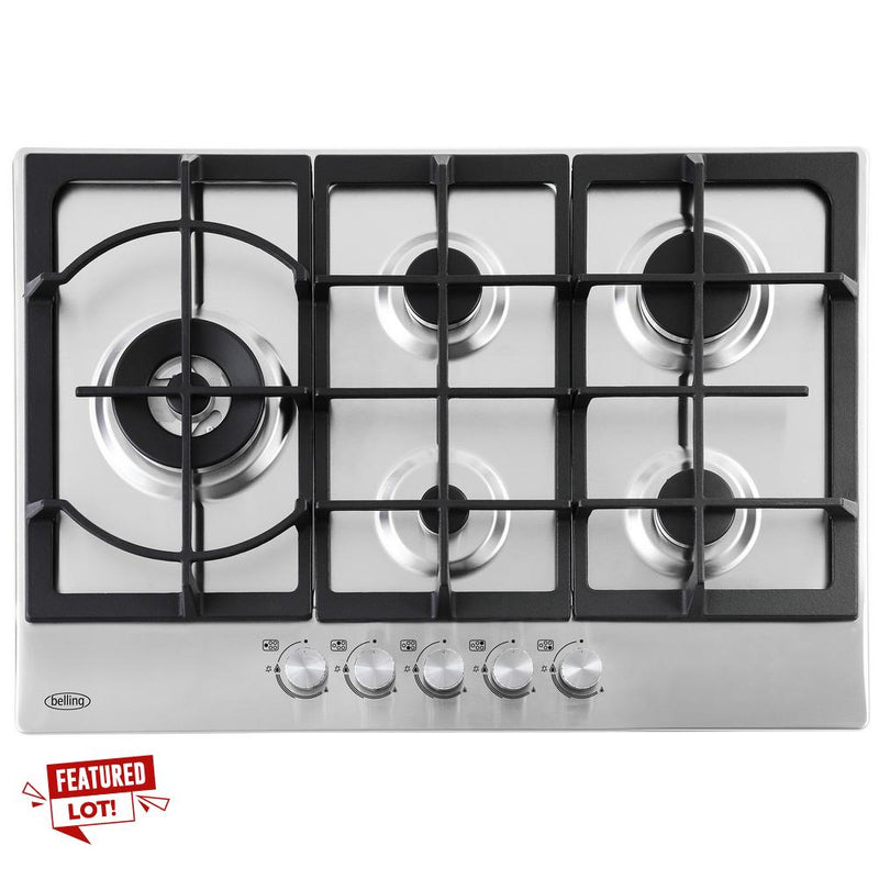BELLING 75CM 5 BURNER GAS HOB IN STAINLESS STEEL GHU753CI - MODEL NO. 444411639